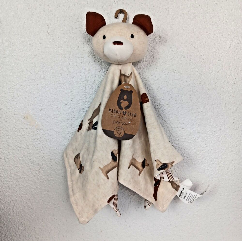 NWT Rabbit + Bear Organic Puppy Dog Cream Lovey Security by Emily & Oliver